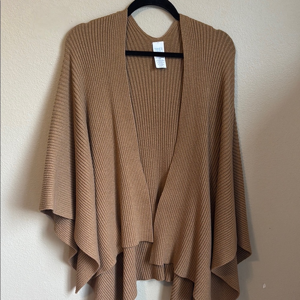 Time and Tru Tan Ribbed Women's Poncho